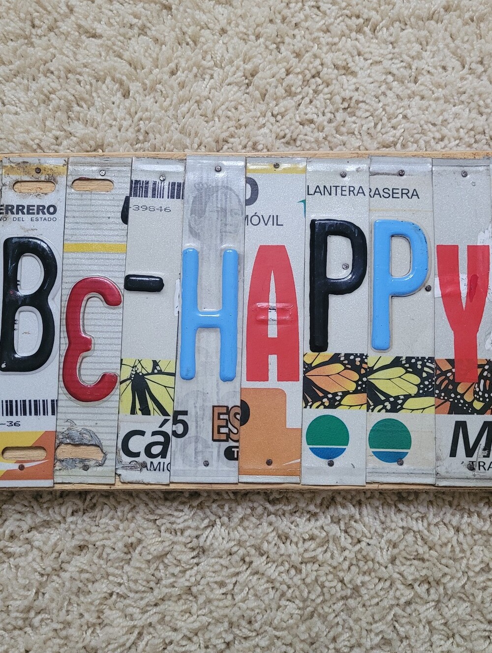 Be Happy Rustico Mexico License Plate Wood Folk Art Sign